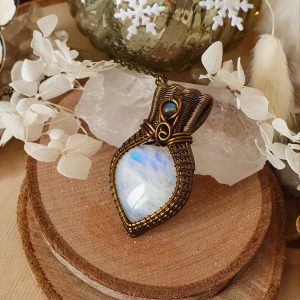 Pendentif coeur pierre de lune labradorite blanche bronze - Coeur de givre 2