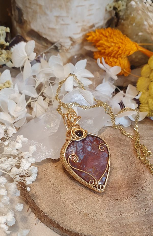 Collier agate mousse rouge 5