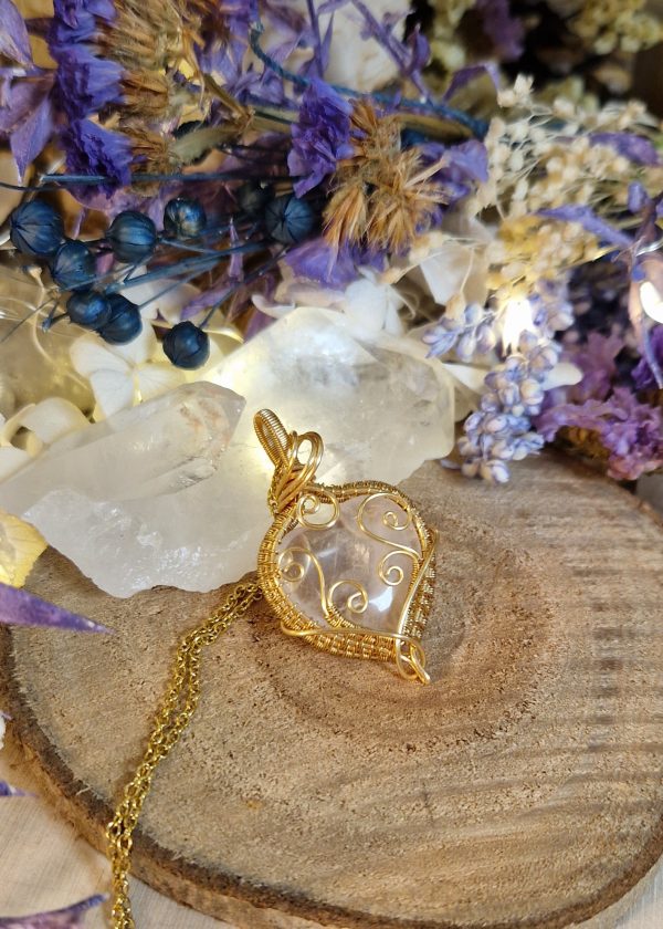 Les jolis trésors de Lalie - Collier coeur de fée pierre cristal de roche