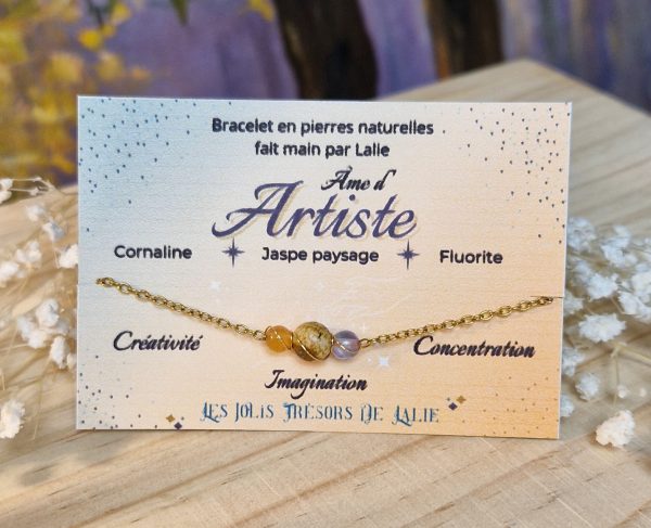 Bracelet acier inox perles pierres naturelles - ame d'artiste - bracelet pour personne artiste - cadeau bracelet pour femme artiste