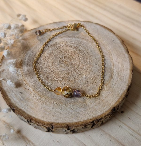 Bracelet perle de pierre de fluorite jaspe paysage cornaline et acier inoxydable - bracelet ame d'artiste