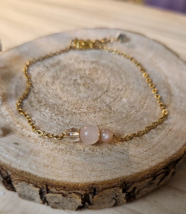 Bracelet acier inoxydable doré perles de pierres naturelles