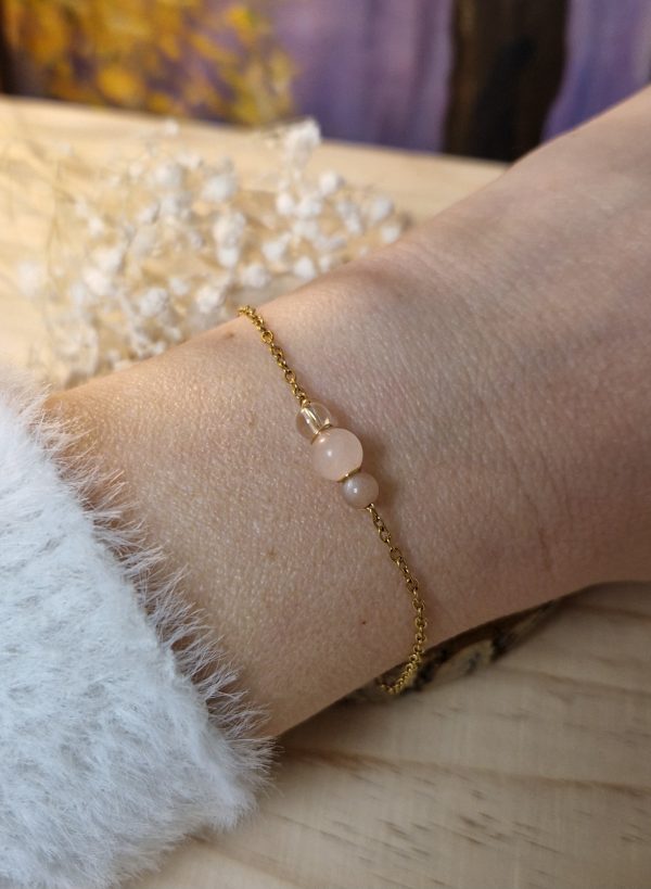 Bracelet perle de pierre de lune et acier inoxydable - bracelet ame de maman