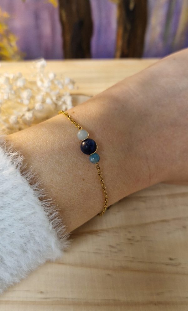 Bracelet perle de pierre de sodalite amazonite apatite et acier inoxydable - bracelet ame rêveuse
