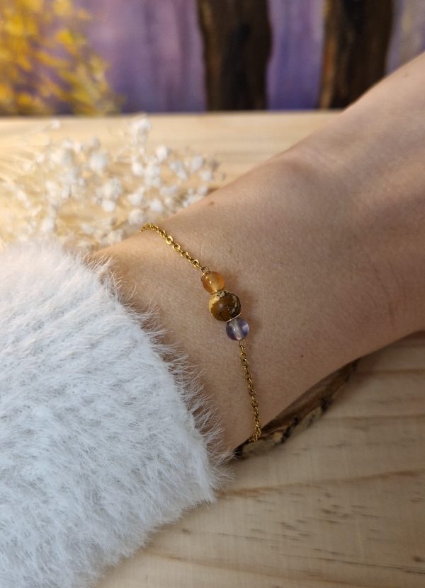 Bracelet acier inox perles pierres naturelles - ame d'artiste - bracelet pour personne artiste - cadeau bracelet pour femme artiste
