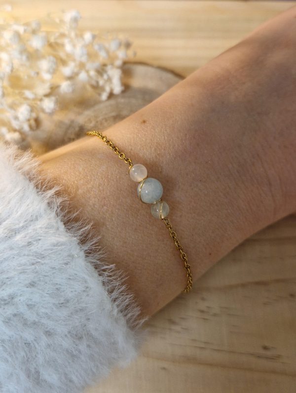 Bracelet acier inox perles pierres naturelles - ame sereine - bracelet pour personne calme - cadeau bracelet pour femme calme - bracelet méditation
