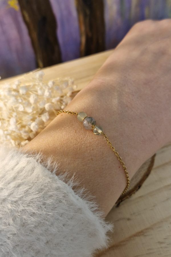 Bracelet agate mousse fluorite verte aventurine et acier inoxydable doré - bracelet ame ancrée - bracelet pour les amoureux de la nature - cadeau femme ancrée - Bijou ancrage nature