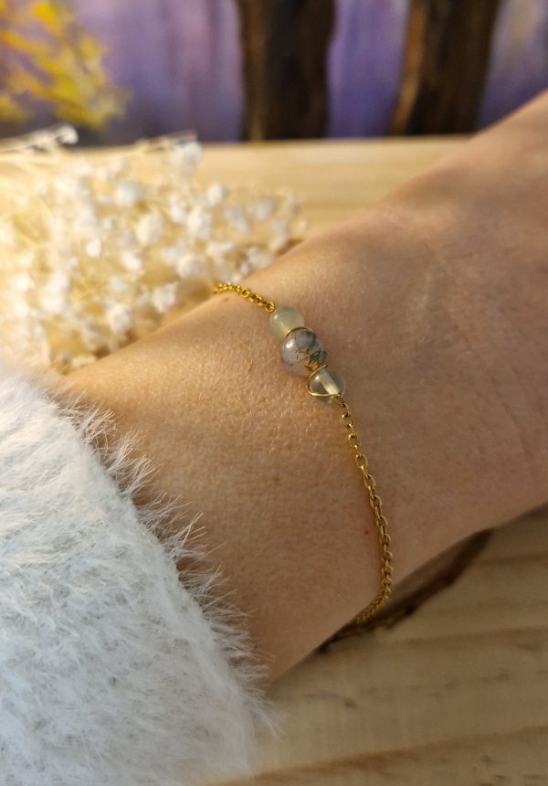 Bracelet agate mousse fluorite verte aventurine et acier inoxydable doré - bracelet ame ancrée - bracelet pour les amoureux de la nature - cadeau femme ancrée - Bijou ancrage nature